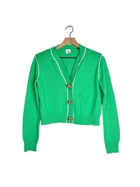 Cabi 5459 Wallis Cropped Cardigan Small Green Jewel Button Cotton Sweater